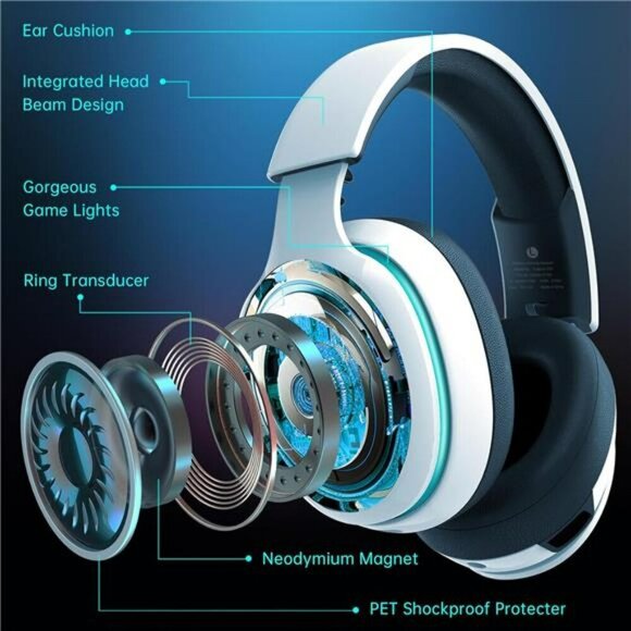 2.4GHz Wireless Gaming Headset Gaming Headphones Bluetooth Battery Mic White - Picture 3 of 7